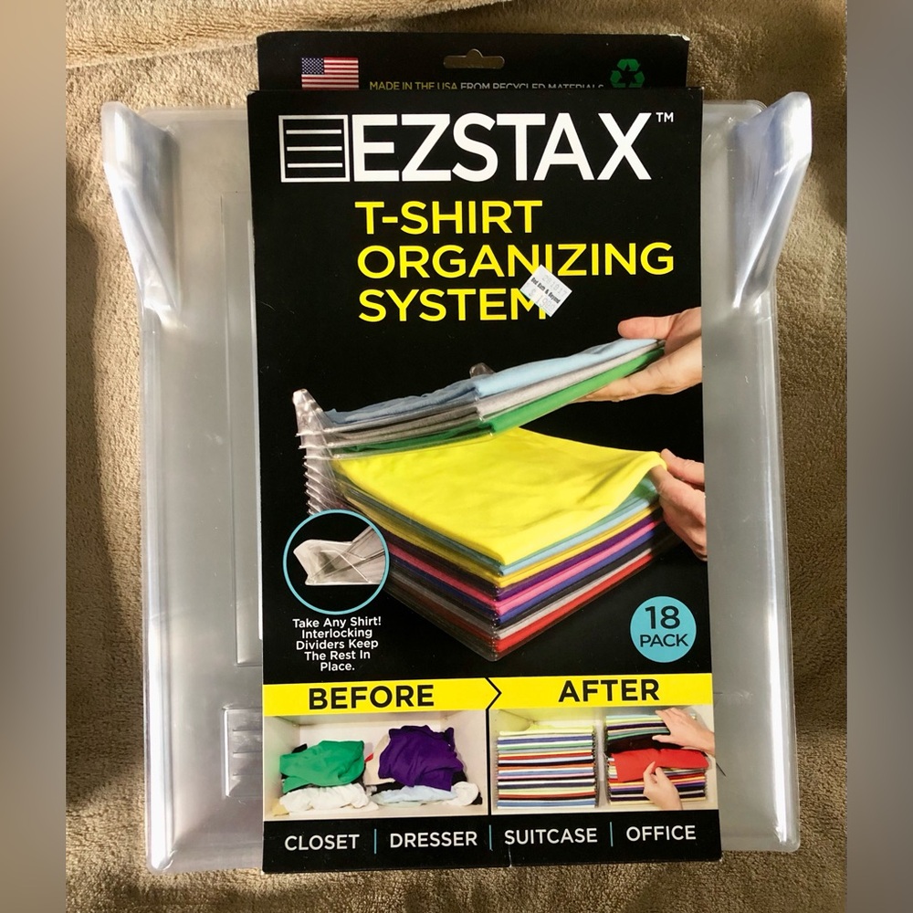 NEW EZ STAX T-Shirt Organizer Organizing system 18 count shirt plastic Ezstax